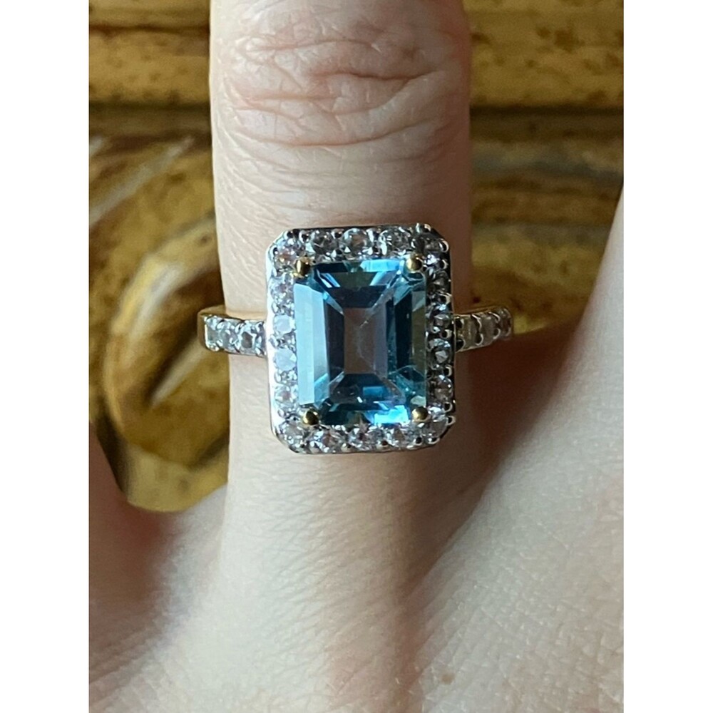 Sky Blue Topaz White Sapphire Halo Ring Size 6.75